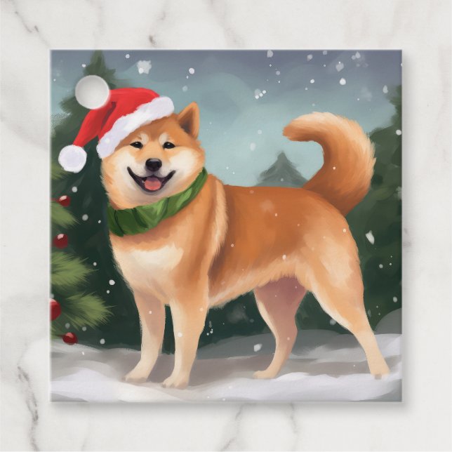 Shiba Inu Dog in Schnee Weihnachten Geschenkanhänger (Vorderseite)