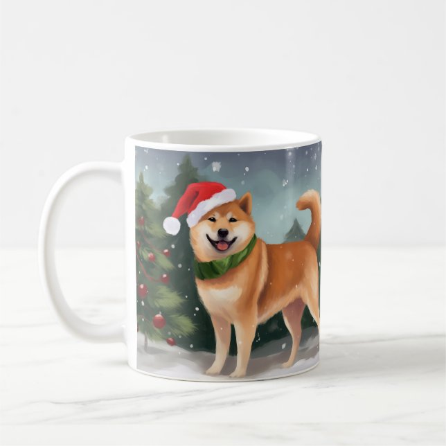 Shiba Inu Dog in Schnee Weihnachten Kaffeetasse (Links)