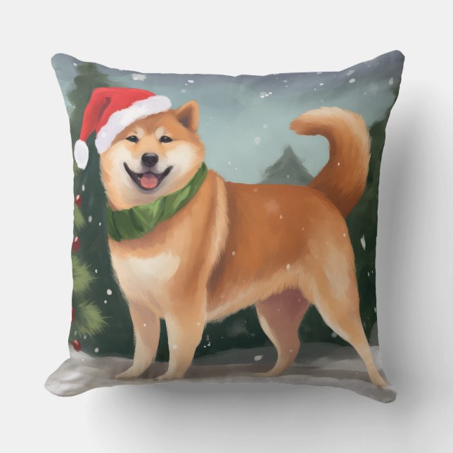 Shiba Inu Dog in Schnee Weihnachten Kissen (Vorderseite)