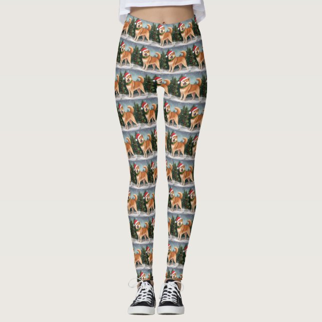 Shiba Inu Dog in Schnee Weihnachten Leggings (Vorderseite)