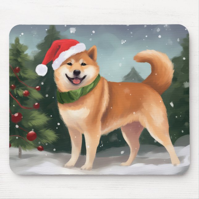 Shiba Inu Dog in Schnee Weihnachten Mousepad (Vorne)