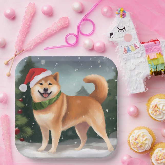 Shiba Inu Dog in Schnee Weihnachten Pappteller (Party)