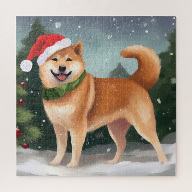 Shiba Inu Dog in Schnee Weihnachten Puzzle (Vertikal)