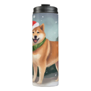 Shiba Inu Dog in Schnee Weihnachten Thermosbecher