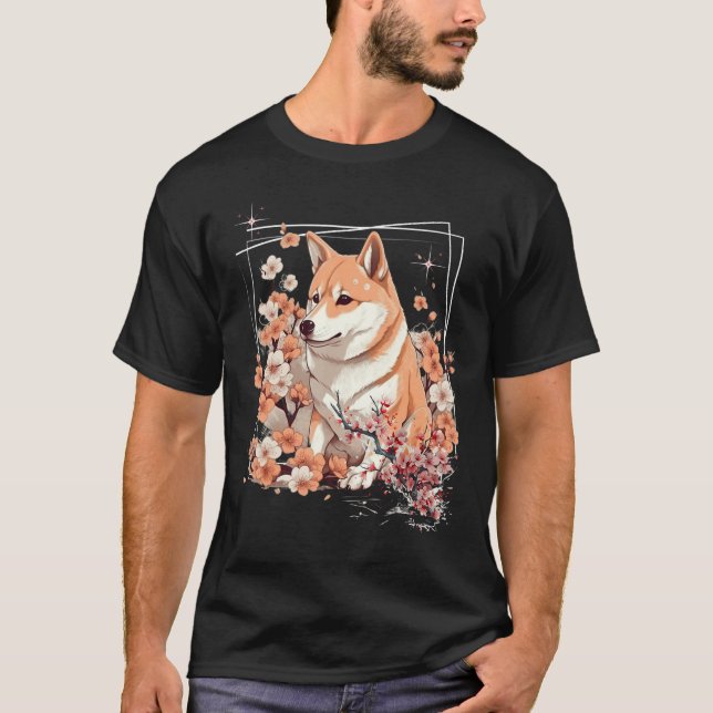 Shiba Inu Dog Japanese Cherry Blossom Sakura Flowe T-Shirt (Vorderseite)
