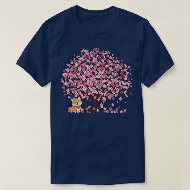 Shiba Inu Dog Japanischer Kirsche Niedlich Blossom T-Shirt (Design vorne)