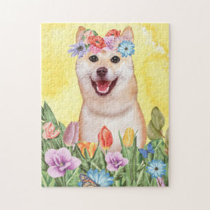 Shiba Inu Dog mit Blume Spring Puzzle