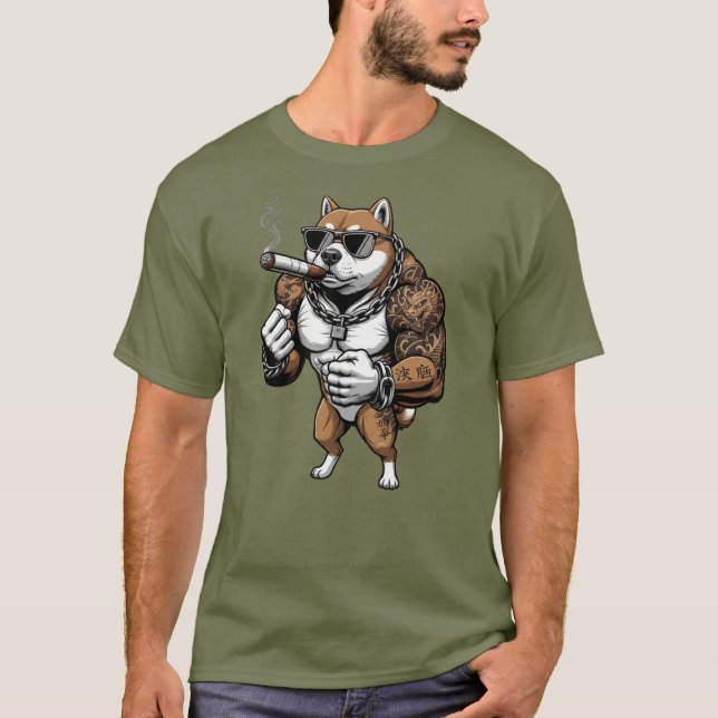 Shiba Inu Dog, muscular, tattooed, bodybuilder  T-Shirt (Vorderseite)