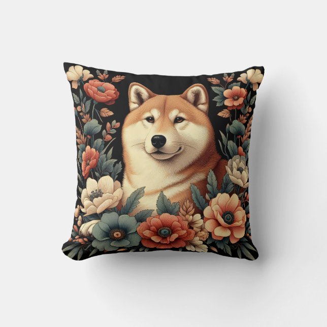 Shiba Inu Dog Pillow William Morris Kissen (Vorderseite)