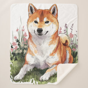 Shiba Inu Dog Sherpa Blanket Wasserfarbdesign Sherpadecke