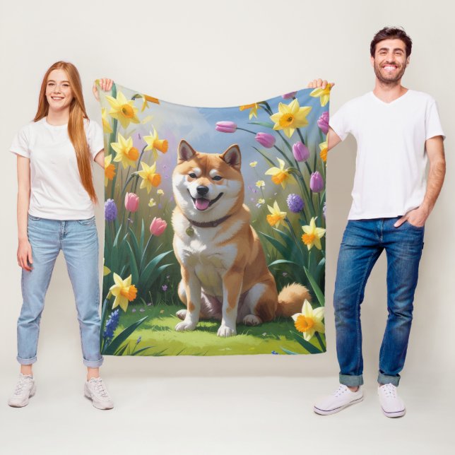 Shiba Inu Dog Spring Flowers Malerei Fleecedecke (Beispiel)