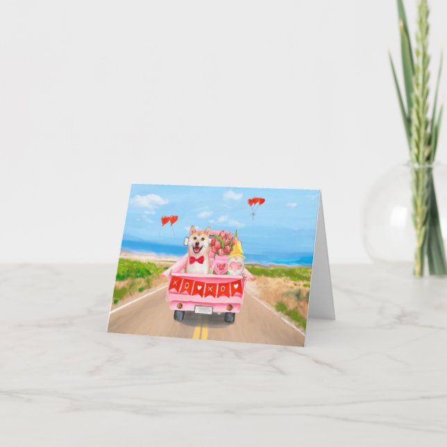 Shiba Inu Dog Valentine's Day Lkw Herz Karte (Vorderseite)