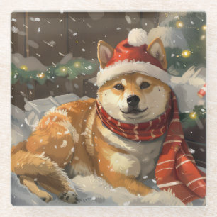 Shiba Inu Dog Weihnachtsfest Glasuntersetzer