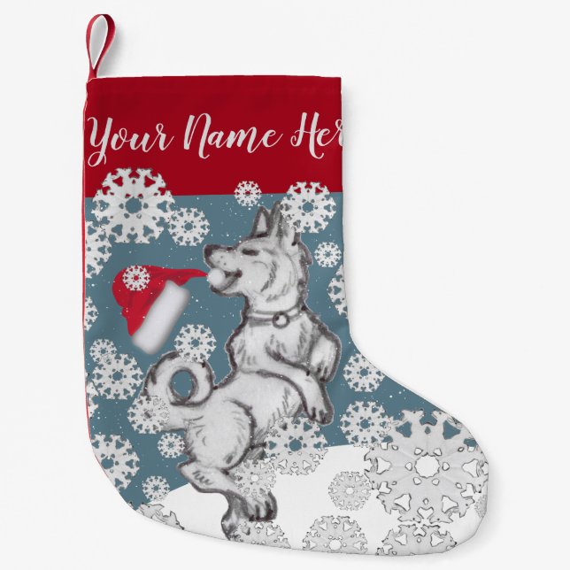 Shiba Inu Dog Weihnachtsmannmütze Blaue Winter Sch Kleiner Weihnachtsstrumpf (Vorderseite)