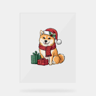 Shiba Inu Dog Weihnachtsoutfit Weihnachtsmannmütze Acrylschild