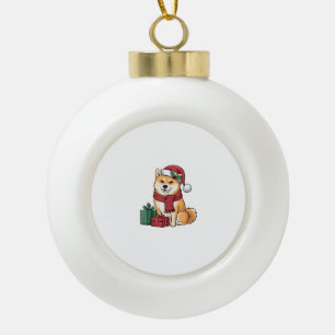 Shiba Inu Dog Weihnachtsoutfit Weihnachtsmannmütze Keramik Kugel-Ornament