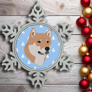 Shiba Inu Dog White Christmas Tree Muster Schneeflocken Zinn-Ornament