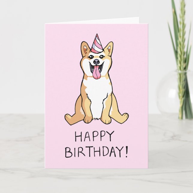 Shiba Inu Dog Zeichnend Happy Birthday Card Karte (Vorderseite)