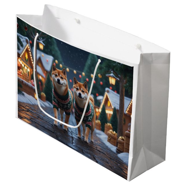 Shiba Inu Dogs Christmas Snow Holiday Große Geschenktüte (Vorderseite Schrägansicht)