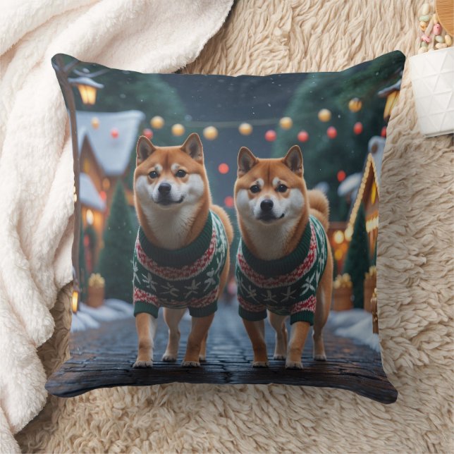 Shiba Inu Dogs Christmas Snow Holiday Kissen (Decke)