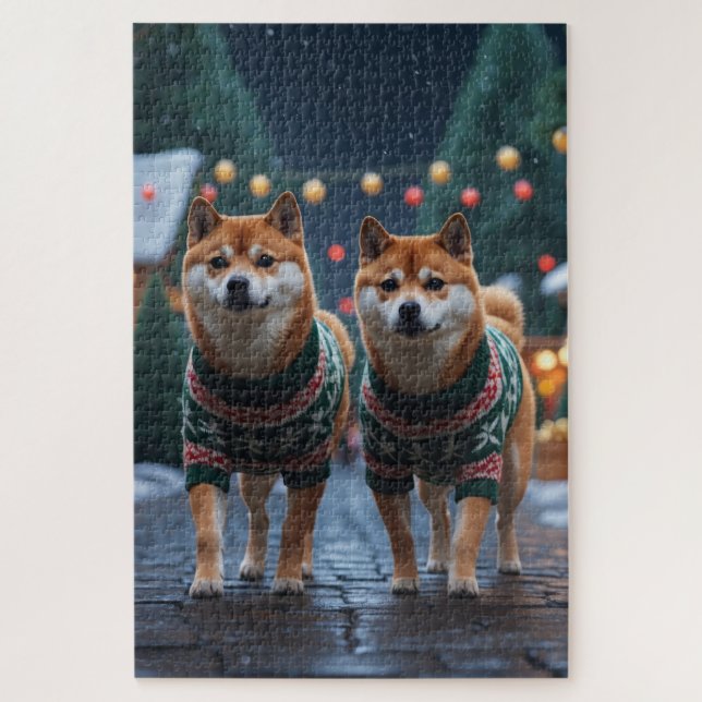 Shiba Inu Dogs Christmas Snow Holiday Puzzle (Vertikal)