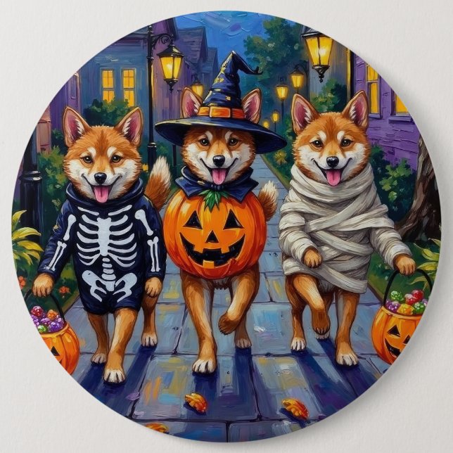 Shiba Inu Dogs in Halloween Costumes Button (Vorderseite)