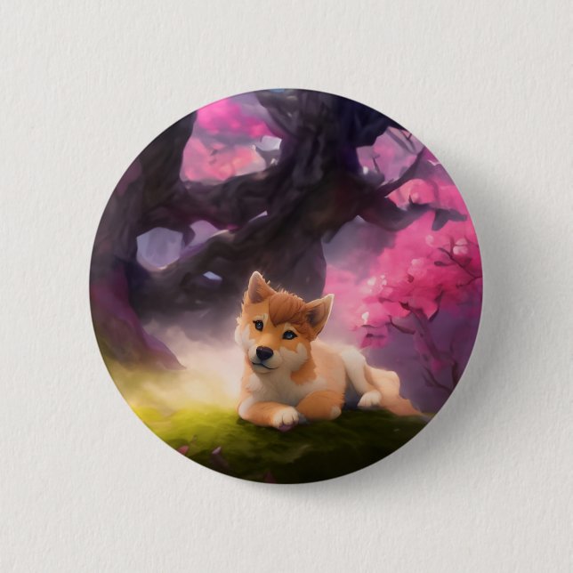 Shiba Inu Fantasy Anime Button (Vorderseite)