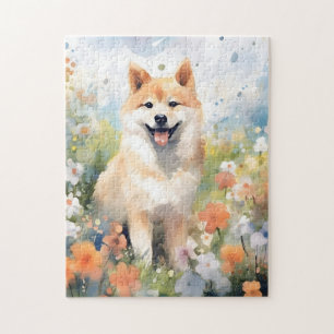 Shiba Inu farbige Aquarellbilder Puzzle