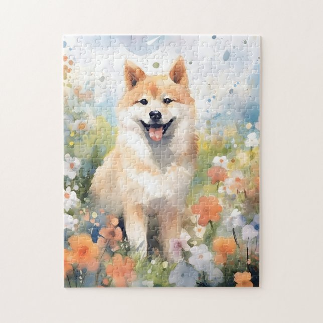 Shiba Inu farbige Aquarellbilder Puzzle (Vertikal)