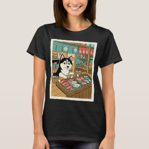 Shiba Inu Fischmarkt Illustration Gemütliche Szene T-Shirt