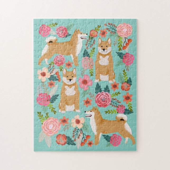 Shiba Inu Florals Hund Puzzle (Vertikal)
