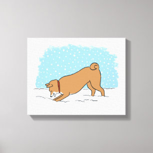 Shiba Inu - Fröhlicher Winter-Schnee-Hund-Feiertag Leinwanddruck