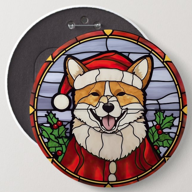 Shiba Inu Glass Weihnachten Button (Vorne & Hinten)