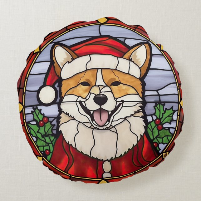 Shiba Inu Glass Weihnachten Rundes Kissen (Rückseite)