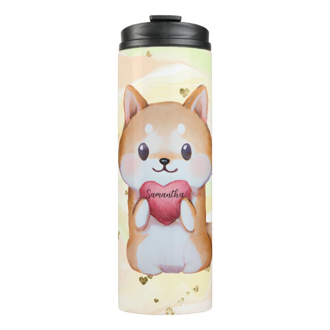 Shiba Inu hält ein Herz Thermosbecher (Vorderseite)