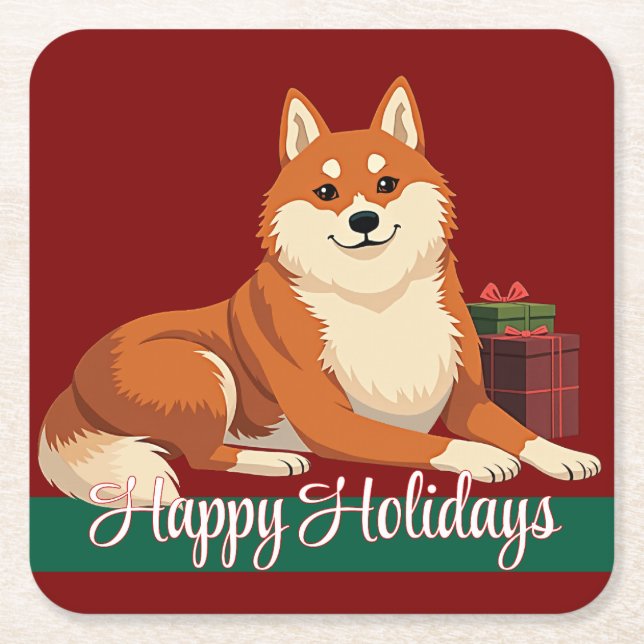 Shiba Inu Happy Holidays Untersetzer (Vorderseite)