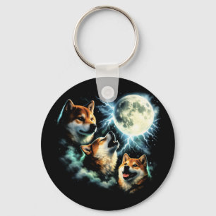 Shiba Inu Heult den Mond an Grafik Himmelskörper Schlüsselanhänger