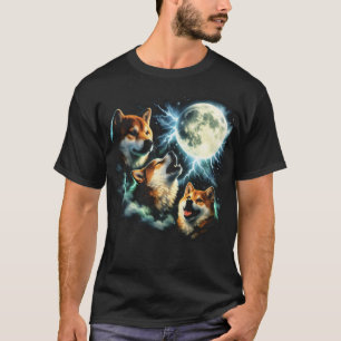 Shiba Inu Heult den Mond Grafik Zellular T-Shirt