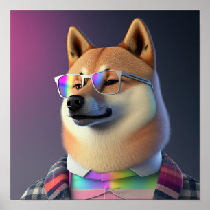 Shiba Inu Hipster Dog Poster