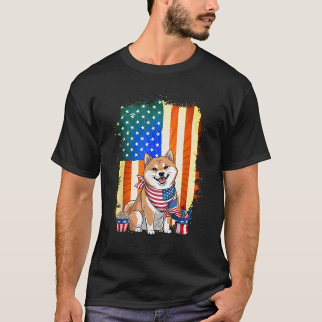 Shiba Inu Hund American Flag Hund Liebhaber 4. Jul T-Shirt (Vorderseite)