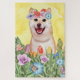 Shiba Inu Hund Blume Puzzle
