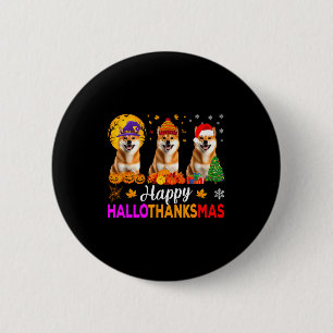 Shiba Inu Hund Halloween Weihnachten Hallothanksma Button