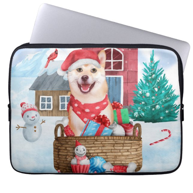 Shiba Inu Hund im Schnee Weihnachtshunde Haus Laptopschutzhülle (Vorderseite)