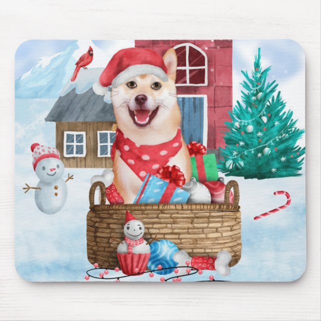 Shiba Inu Hund im Schnee Weihnachtshunde Haus Mousepad (Vorne)