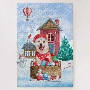 Shiba Inu Hund im Schnee Weihnachtshunde Haus Puzzle