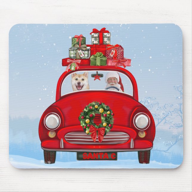 Shiba Inu Hund in Auto mit dem Weihnachtsmann Mousepad (Vorne)