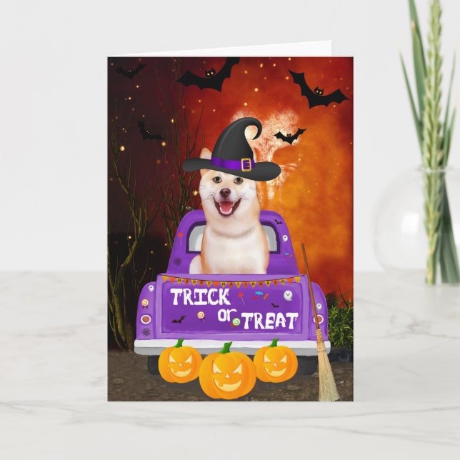 shiba inu Hund in Halloween Truck Karte (Vorderseite)