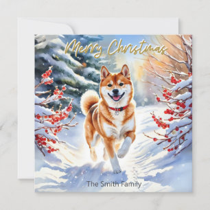 Shiba Inu Hund in Schnee Frohe Weihnachten