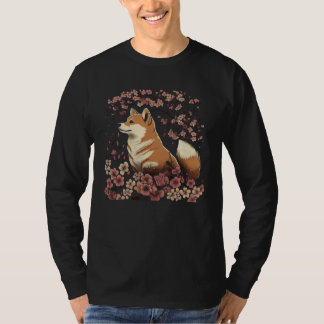 Shiba Inu Hund Japanisches Grafik Kirschblüte Saku T-Shirt