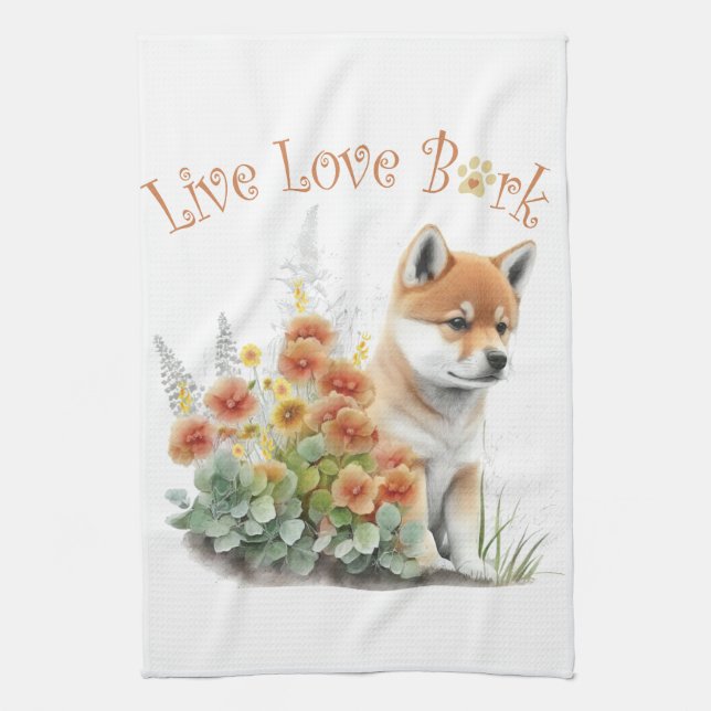 Shiba Inu Hund Mama Floral Geschirrtuch (Vertikal)